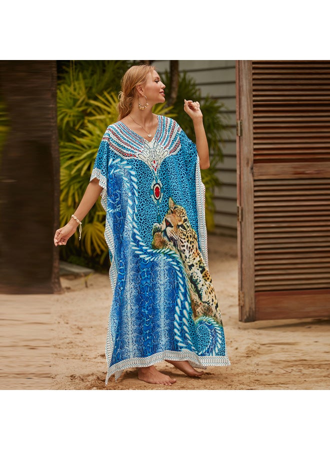 2022 European And American Blouse Loose Large Size Beach Dress For Seaside Vacation Bikini Sun Protection Shirt Swimwear-Color:8624-  - Image 5