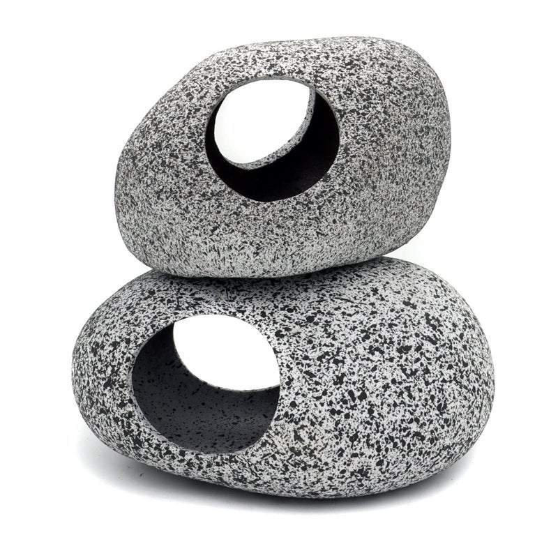 JIH Aquarium Decorations Rock, Ceramic Shelters - Shrimp Habitat, Breeding Tube, Hiding cave, Stackable Fish Tank Decor Cave for Hiding, Betta Fish (J001+J002) - Image 1