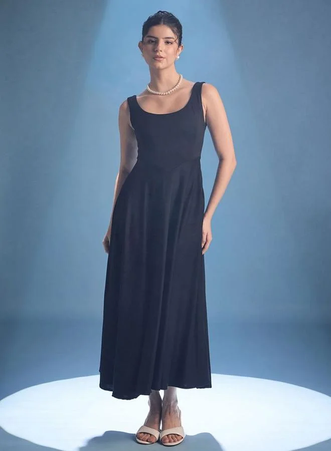 Uptownie Stretchable Scoop Neck Fit And Flare Dress
