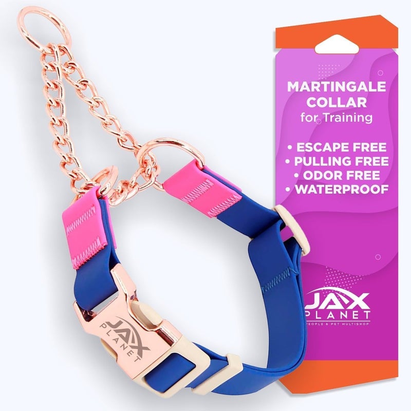 JAX PLANET Jelly Waterproof Martingale Dog Collar, No Pull Nylon Collar with Alloy Metal Buckle & D-Ring for Outdoor Training and Walking, Anti Pull, Escape Free, One Time Adjustment - Blue & Rose, XL - Image 1