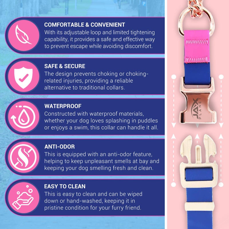 JAX PLANET Jelly Waterproof Martingale Dog Collar, No Pull Nylon Collar with Alloy Metal Buckle & D-Ring for Outdoor Training and Walking, Anti Pull, Escape Free, One Time Adjustment - Blue & Rose, XL - Image 3