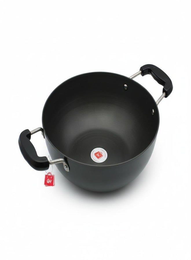 LAZYwindow 3L Hard Anodized Kadhai with Induction Base | Anodize 10” Flat Bottam Kadhai for Deep Frying | Heavy-Duty Black Induction Friendly Cookware | Riveted Handles - Image 1