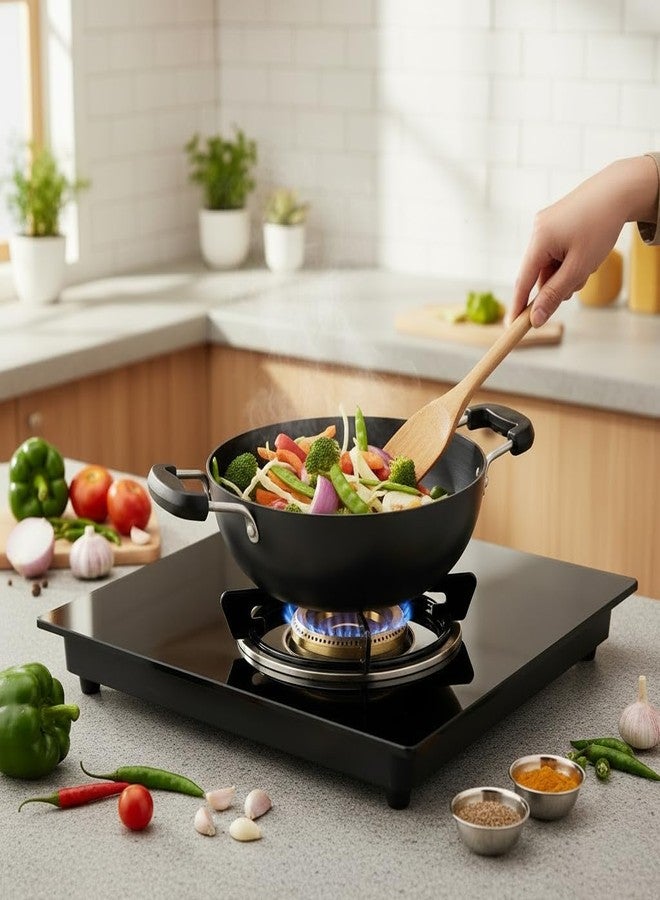 LAZYwindow 3L Hard Anodized Kadhai with Induction Base | Anodize 10” Flat Bottam Kadhai for Deep Frying | Heavy-Duty Black Induction Friendly Cookware | Riveted Handles - Image 2
