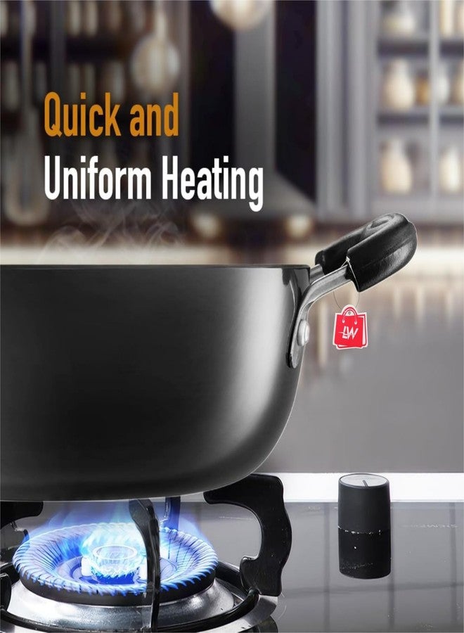 LAZYwindow 3L Hard Anodized Kadhai with Induction Base | Anodize 10” Flat Bottam Kadhai for Deep Frying | Heavy-Duty Black Induction Friendly Cookware | Riveted Handles - Image 5