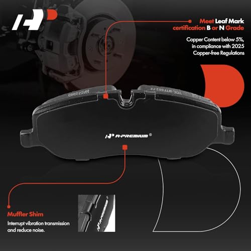 A-Premium Front Ceramic Disc Brake Pads Set Compatible with Land Rover Range Rover 2006-2009, Range Rover Sport 2006-2009, LR3 2005-2009, 4 Pcs - Image 2