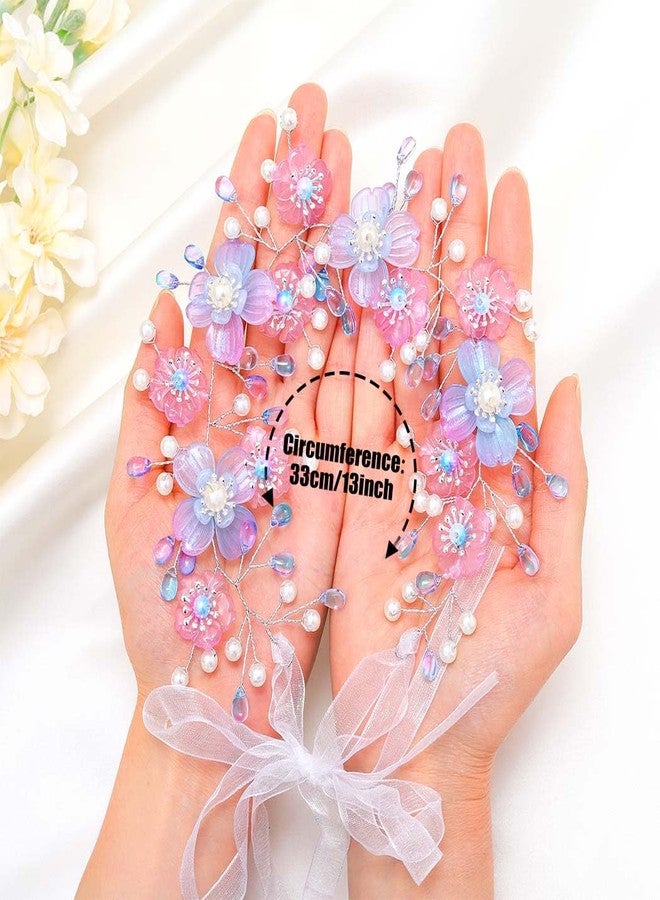 كامبسيس طوق رأس كامبسيس للفتيات الصغيرات مزين بالزهور الأرجوانية، إكسسوارات شعر مزينة باللؤلؤ لحفلات الزفاف للنساء - Image 2