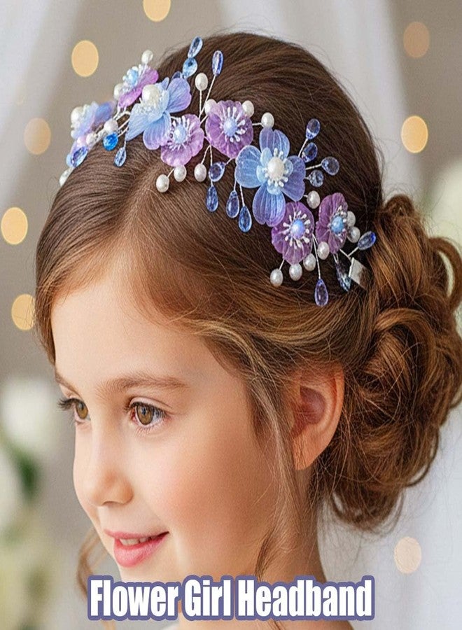 كامبسيس طوق رأس كامبسيس للفتيات الصغيرات مزين بالزهور الأرجوانية، إكسسوارات شعر مزينة باللؤلؤ لحفلات الزفاف للنساء - Image 3