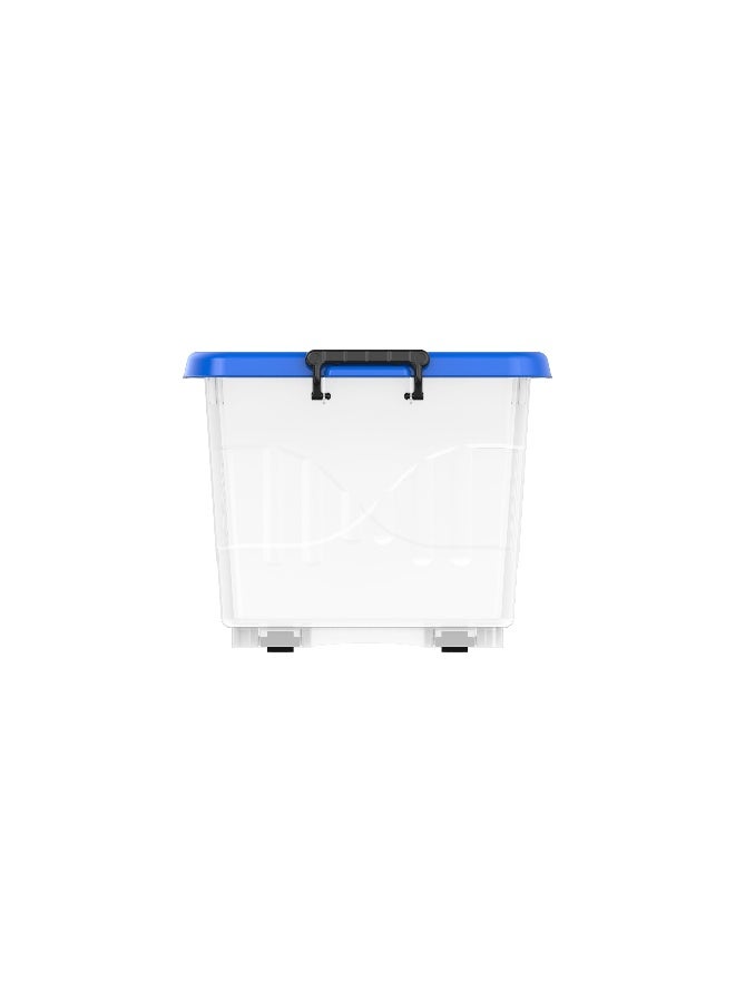 Cosmoplast 33L Clear Plastic Storage Box With Wheels & Lockable Lid (Blue) - Image 4