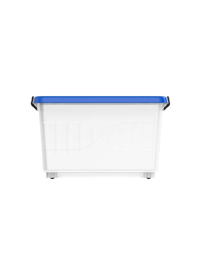 Cosmoplast 33L Clear Plastic Storage Box With Wheels & Lockable Lid (Blue) - Image 2