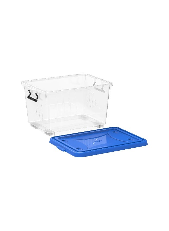Cosmoplast 33L Clear Plastic Storage Box With Wheels & Lockable Lid (Blue) - Image 3