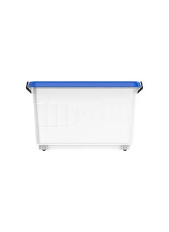 33L Clear Plastic Storage Box With Wheels & Lockable Lid (Blue)