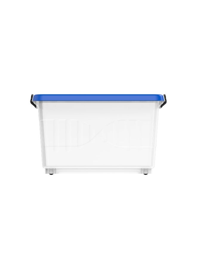 Cosmoplast 33L Clear Plastic Storage Box With Wheels & Lockable Lid (Blue)  - Image 1