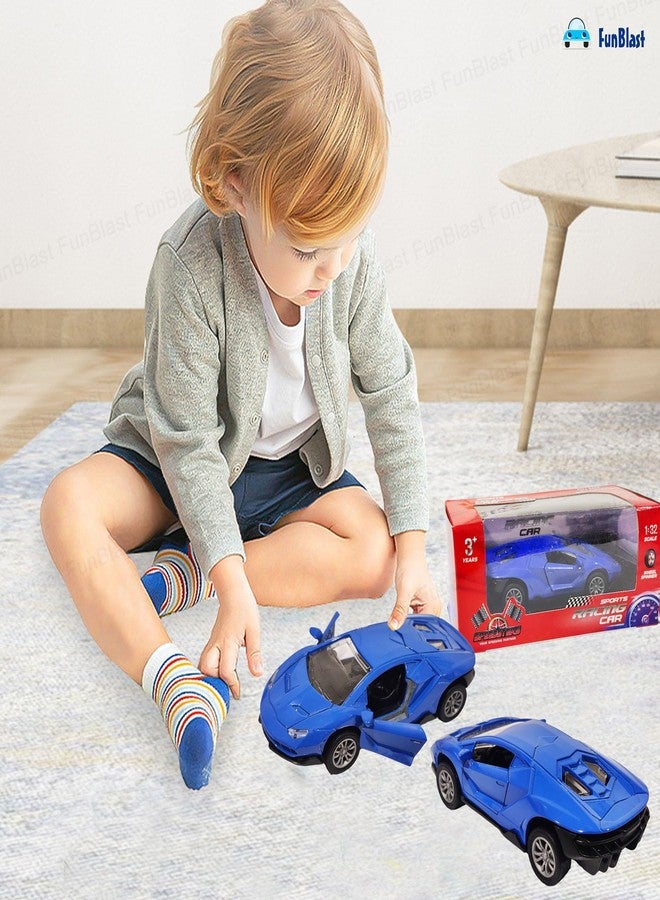 FunBlast Metal Car for Kids - Sports Racing 1:32 Scaled Model Pull Back Car Toy with Openable Window for 3+ Year Old Kids, Boys, Friction Power Die-Cast Car Toys (Blue-A) - Image 4
