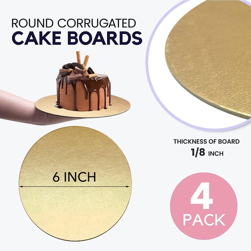Goiio 4 Pack Cake Boards Golden Round Cake Circles 6, 8, 10, 12 Inch Cake Base Cardboard, 1 of Each Size Set for Baking Cake, Gold - Image 4