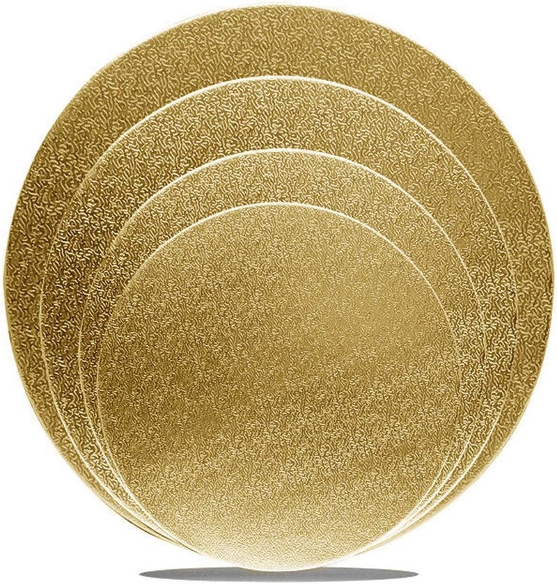 Goiio 4 Pack Cake Boards Golden Round Cake Circles 6, 8, 10, 12 Inch Cake Base Cardboard, 1 of Each Size Set for Baking Cake, Gold - Image 1