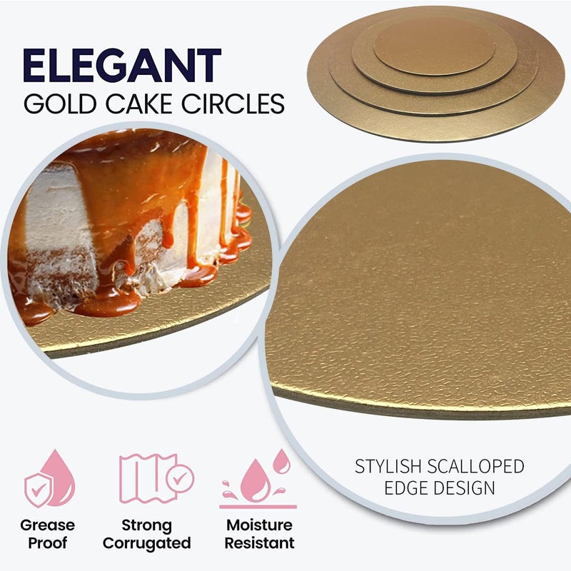 Goiio 4 Pack Cake Boards Golden Round Cake Circles 6, 8, 10, 12 Inch Cake Base Cardboard, 1 of Each Size Set for Baking Cake, Gold - Image 5
