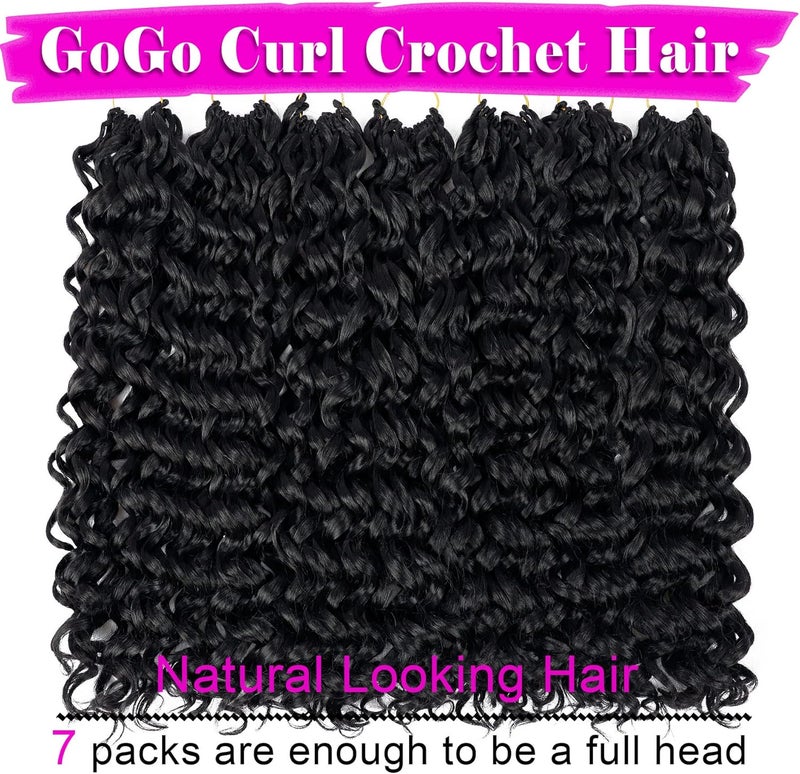 Eerya 7 Packs GoGo Curl Crochet Hair 18 Inch Long Curly Crochet Hair for Women Beach Curl Water Wave Deep Twist Crochet Braids Synthetic Braiding Hair Extensions(18 Inch, 1B) - Image 2
