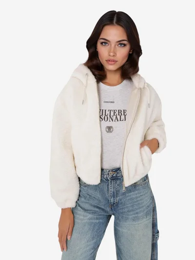 BIG DART BDART Faux Fur Leopard Print Hooded Crop Hoodie