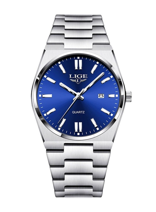 LIGE ​​LIGE Men's Business Quartz Watch - Silver-Tone Case with Blue Dial, Luminous Display, Multi-Function Calendar, 30M Water Resistance, Modern Business Style for Workplace & Formal Occasions​​  - Image 1