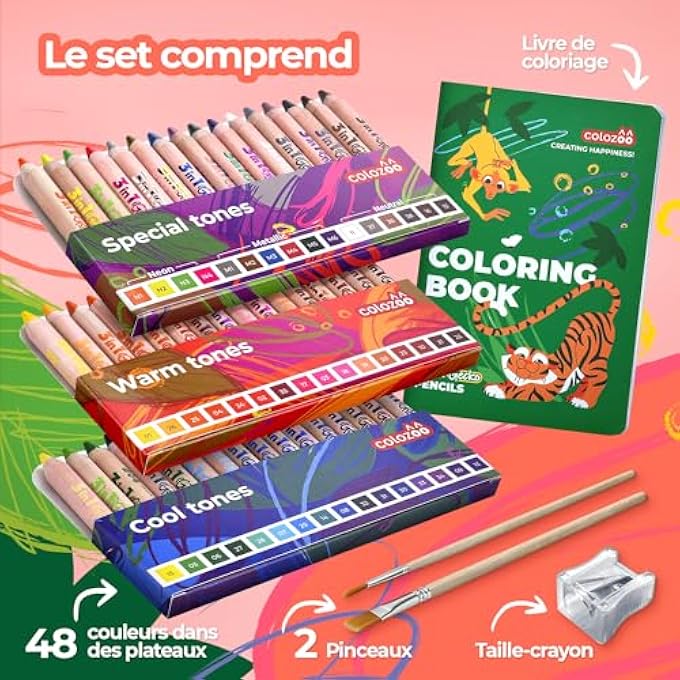 colozoo GECKO 3 IN 1 STIFTE KINDER SET | 48 KINDERSTIFTE SET INKLUSIVE 2 PINSEL, ANSPITZER UND MALBUCH AB 3 JAHRE | UNTOXIC UND VEGANE DICKE BUNTSTIFTE FÜR KLEINKINDER - Image 4
