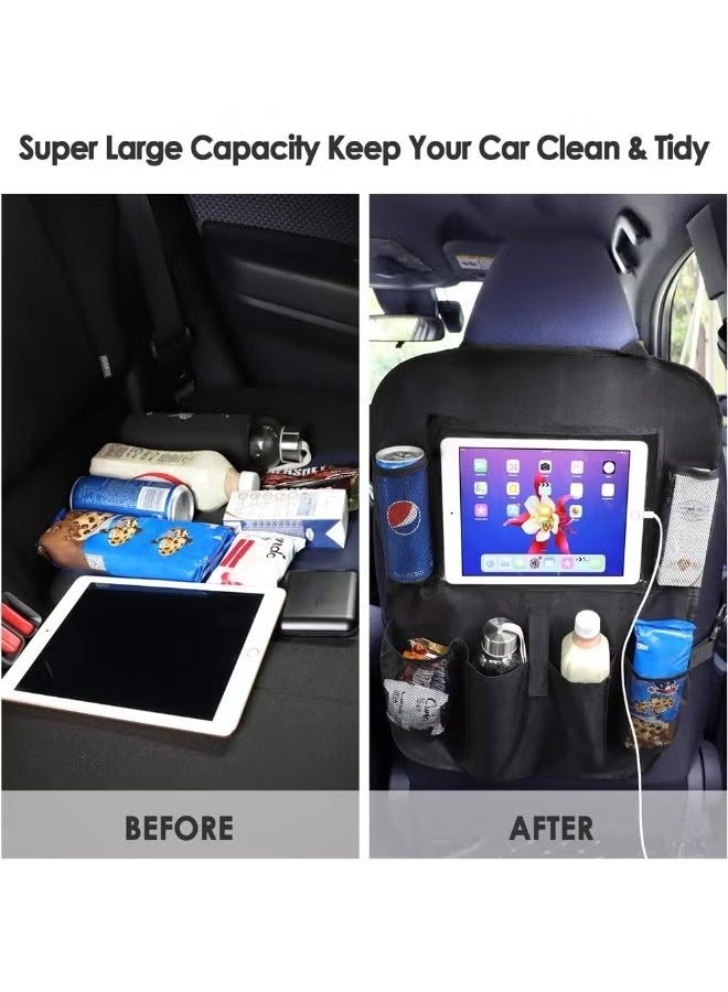 2Pcs Car Backseat Organizer, Waterproof and Durable Car Seat Storage Pockets with Touch Screen Tablet Holder, Universal Auto Travel Accessories - Image 3