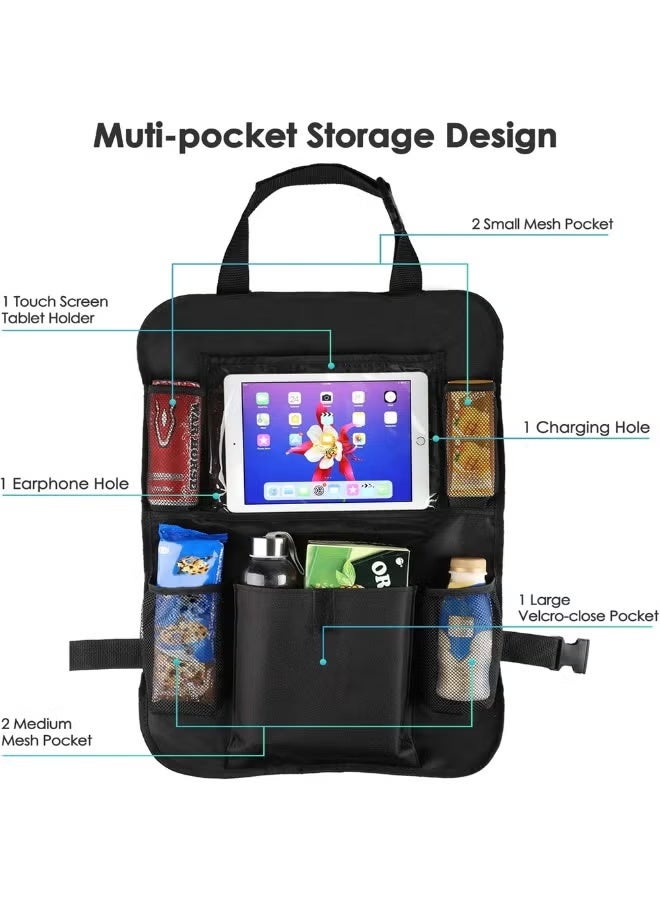 2Pcs Car Backseat Organizer, Waterproof and Durable Car Seat Storage Pockets with Touch Screen Tablet Holder, Universal Auto Travel Accessories - Image 2