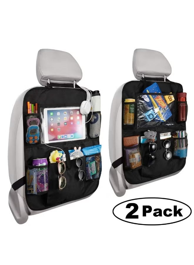 2Pcs Car Backseat Organizer, Waterproof and Durable Car Seat Storage Pockets with Touch Screen Tablet Holder, Universal Auto Travel Accessories - Image 1