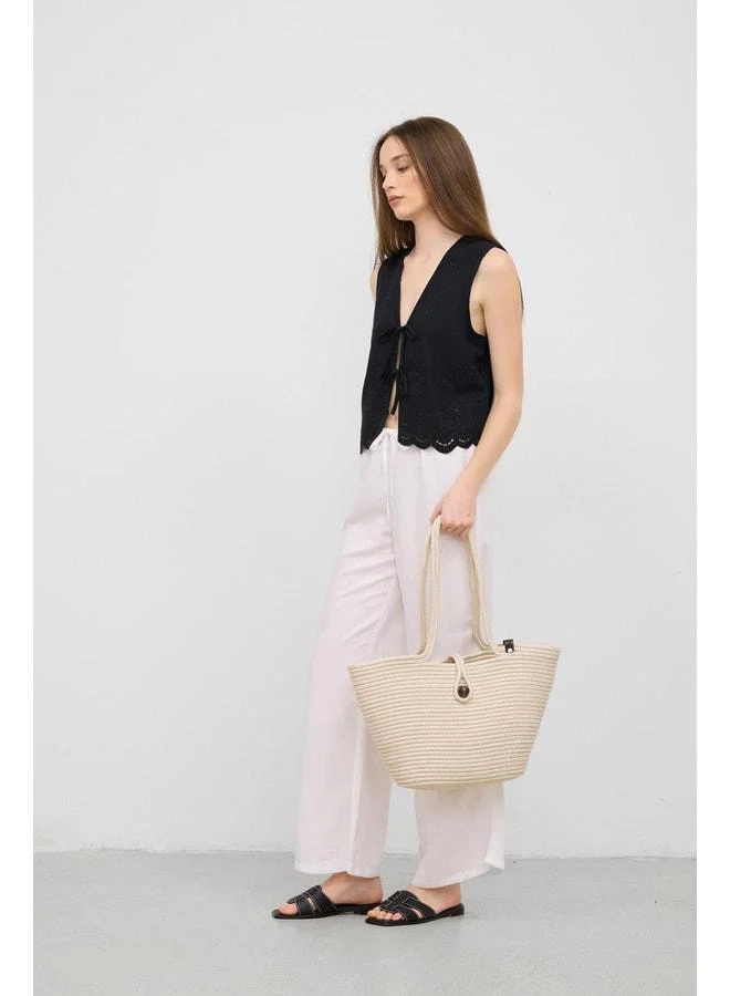 Shule Bags  Vossa Handmade Buttoned Rattan Shoulder Bag – Cream. for Women | Best Price UAE
