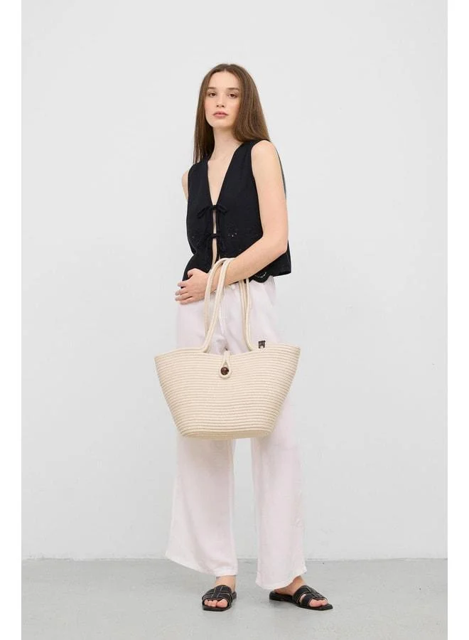 Shule Bags  Vossa Handmade Buttoned Rattan Shoulder Bag – Cream. for Women | Best Price UAE