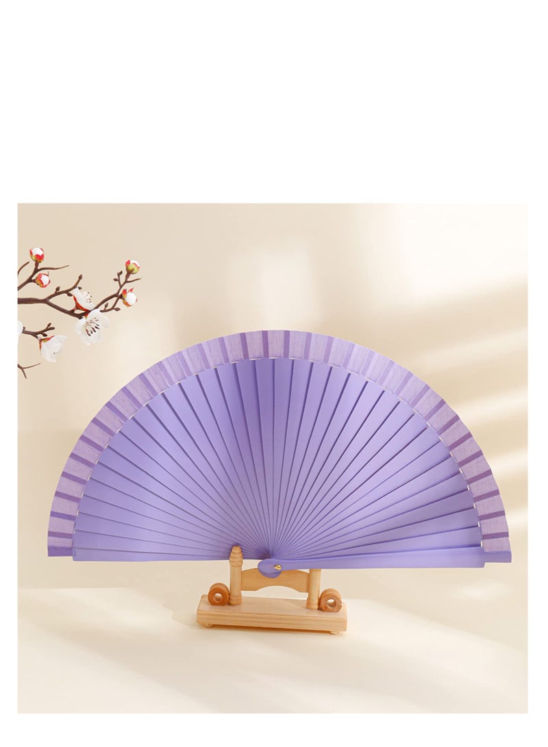 9-Inch Purple Silk Handheld Folding Fan with Wooden Handle - Perfect for Women at Events, Parties, Festivals, Raves, Dances u0026 Decorative Accessories.  - Image 3