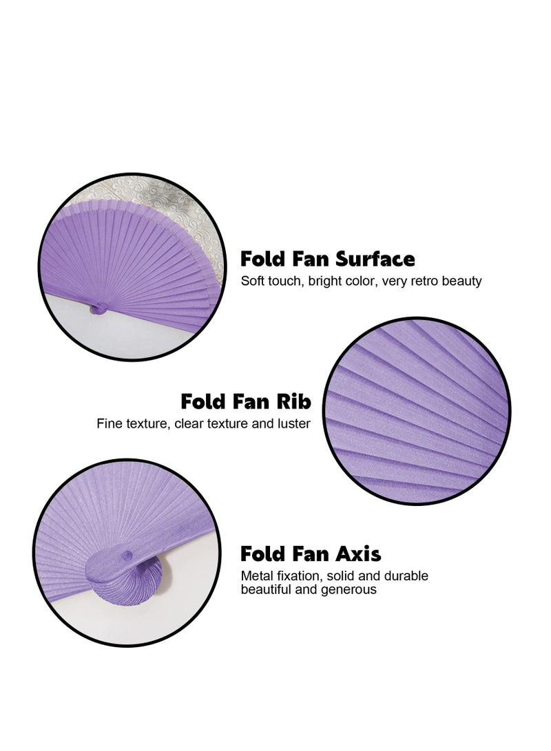 9-Inch Purple Silk Handheld Folding Fan with Wooden Handle - Perfect for Women at Events, Parties, Festivals, Raves, Dances u0026 Decorative Accessories.  - Image 2