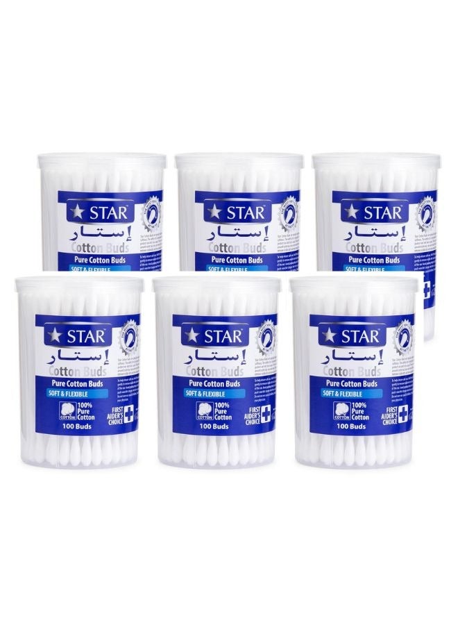 ستار أعواد قطنية 600 قطعة - أعواد تنظيف الأذن ناعمة ومرنة - 100٪ قطن نقي بطرفين - مسحات قطنية عالية الجودة للاستعمال مرة واحدة - مثالية للأطفال، العناية الشخصية والتنظيف - ألوان متنوعة (100×6) - Image 1