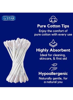 Star Cotton Swabs 600 Pieces - Soft & Flexible Ear Buds - 100% Pure Cotton Double-Ended Cotton Buds - Premium Quality Disposable Swabs - For Babies, Personal Care & Cleaning - Assorted Colors (100x6)  - Image 3