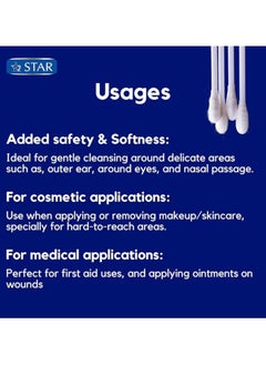 Star Cotton Swabs 600 Pieces - Soft & Flexible Ear Buds - 100% Pure Cotton Double-Ended Cotton Buds - Premium Quality Disposable Swabs - For Babies, Personal Care & Cleaning - Assorted Colors (100x6)  - Image 4