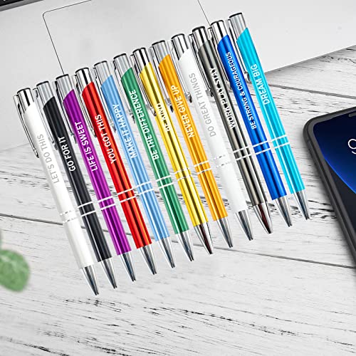 PASISIBICK 12 Pieces Inspirational Motivational Quote Ballpoint Pens Gifts Encouraging Metal Writing Pen for Students Coworkers Teacher Bosses 12 Colors - Image 3