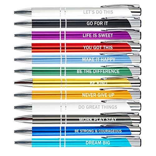PASISIBICK 12 Pieces Inspirational Motivational Quote Ballpoint Pens Gifts Encouraging Metal Writing Pen for Students Coworkers Teacher Bosses 12 Colors - Image 1