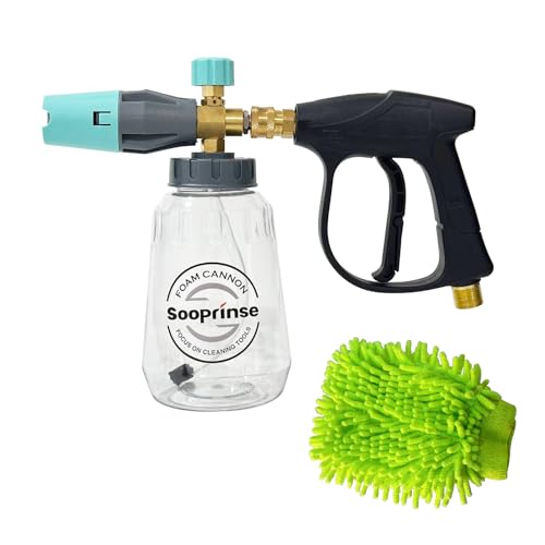 Sooprinse Short Pressure Washer Gun With Foam Cannon, High Pressure Snow Foam Lance, 1/4 Inch Quick Connector, Power Washer Blaster, Car Wash Mitt, 3000 PSI, 1 Liter - Image 1