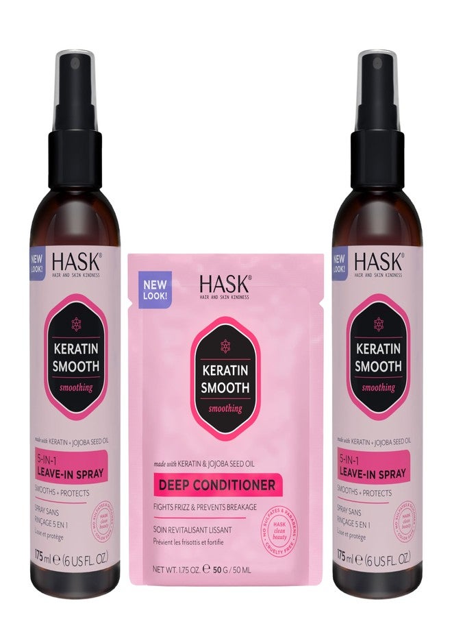 HASK Keratin 5-in-1 Leave-In Conditioner Duo (6oz-Qty 2) & Keratin Deep Conditioner Packette, Color Safe, Sulfate-Free, Paraben-Free, Gluten-Free, for All Hair Types - Image 1