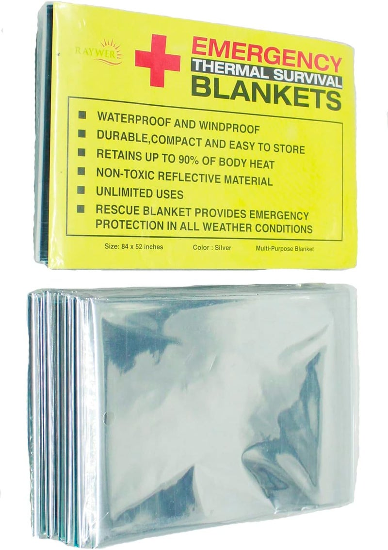 RAYWER (4 Pack Emergency Thermal Survival Blankets, Mylar Blankets for Outdoor, Camping, Hiking, Survival, Large Silver Thermal Sheets, Heavy Duty Gear (4 pcs, Size 84x52) - Image 2