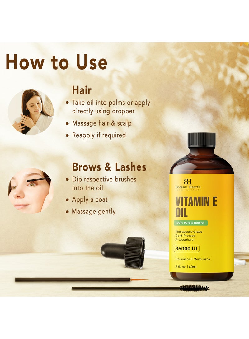 Botanic Hearth Vitamin E Oil | 100% Pure and Natural oil for Growth of Nails, Hair, Eyebrows & Eyelashes | 35,000 IU | Hair & Body Oil with Eyebrow & Eyelash Brush| 2 Fl Oz - Image 4