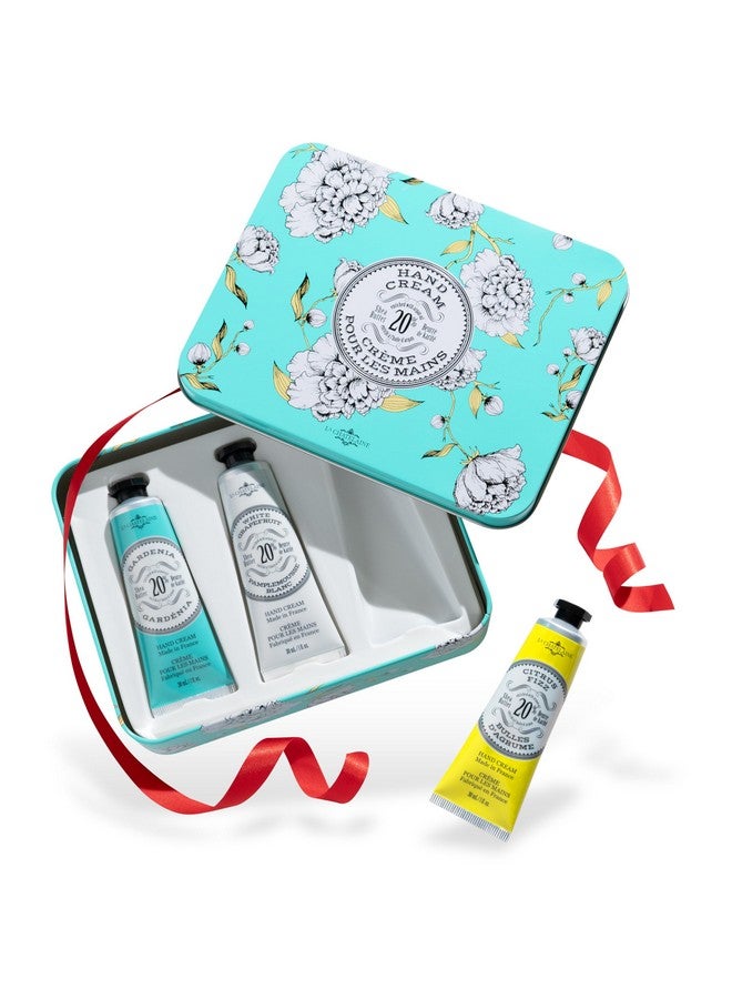 لا شاتلين مجموعة هدايا عيد الأم من كريم اليد ثلاثي القصدير، لوشن طبيعي لليدين مصنوع في فرنسا مع 20% من زبدة الشيا العضوية المرطبة (غاردينيا الجريب فروت الأبيض والحمضيات) 3 × 1 أونصة سائلة. أوز. - Image 1