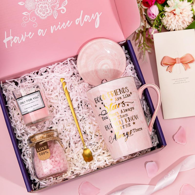 ALBISS Inspirational Gift for Friend, Thank You Gifts for women，هدايا للنساء فخمه with Scented Candle，Bath Salts，Ceramic Mug with Gold Print，Card，Gift Box Birthday Christmas عيد الفطر for Her，Friend，Besties - Image 3