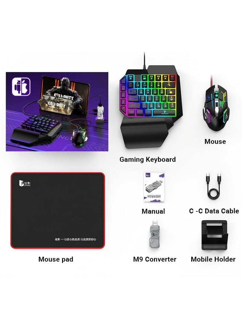 general M9 5 in 1 mobile gaming keyboard and mouse combo pack for Android iOS most of the games, no APP mapping plug and play, wired and bluetooth dual mode, also support office mode - Image 1