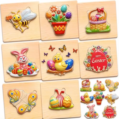 Faburo 8pcs Wooden Puzzles for Toddlers 1 2 3 4 Toddler Puzzles Ages 1 2 3 4 Montessori Educational Jigsaw Toys Puzzles Christmas Birthday Gift for Kids Girl Boy 14 Year Old Farm Animal - Image 1