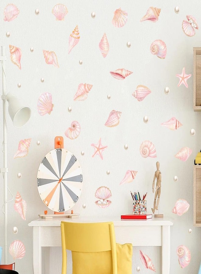 YIMEHDAN Pink Shell Wall Decal, Watercolor Under The Sea Shell Vinyl Wall Stickers, Removable Ocean Themed Seashell Artwork for Girls Bedroom Kids Room Bathroom Decor - Image 1