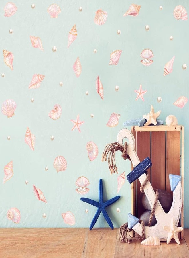 YIMEHDAN Pink Shell Wall Decal, Watercolor Under The Sea Shell Vinyl Wall Stickers, Removable Ocean Themed Seashell Artwork for Girls Bedroom Kids Room Bathroom Decor - Image 2
