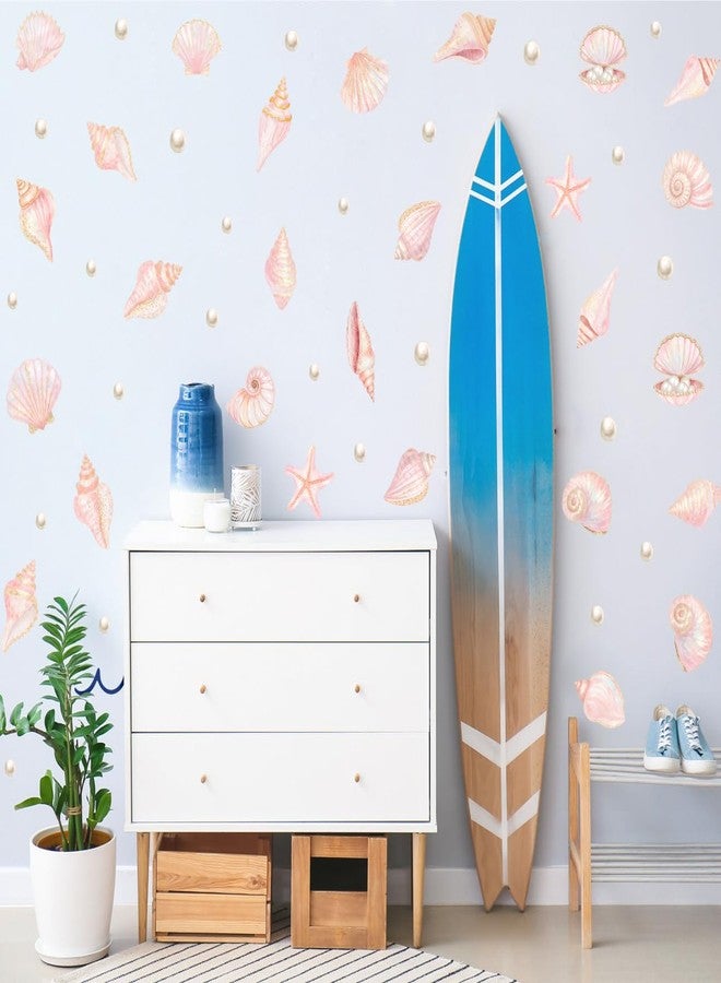 YIMEHDAN Pink Shell Wall Decal, Watercolor Under The Sea Shell Vinyl Wall Stickers, Removable Ocean Themed Seashell Artwork for Girls Bedroom Kids Room Bathroom Decor - Image 4