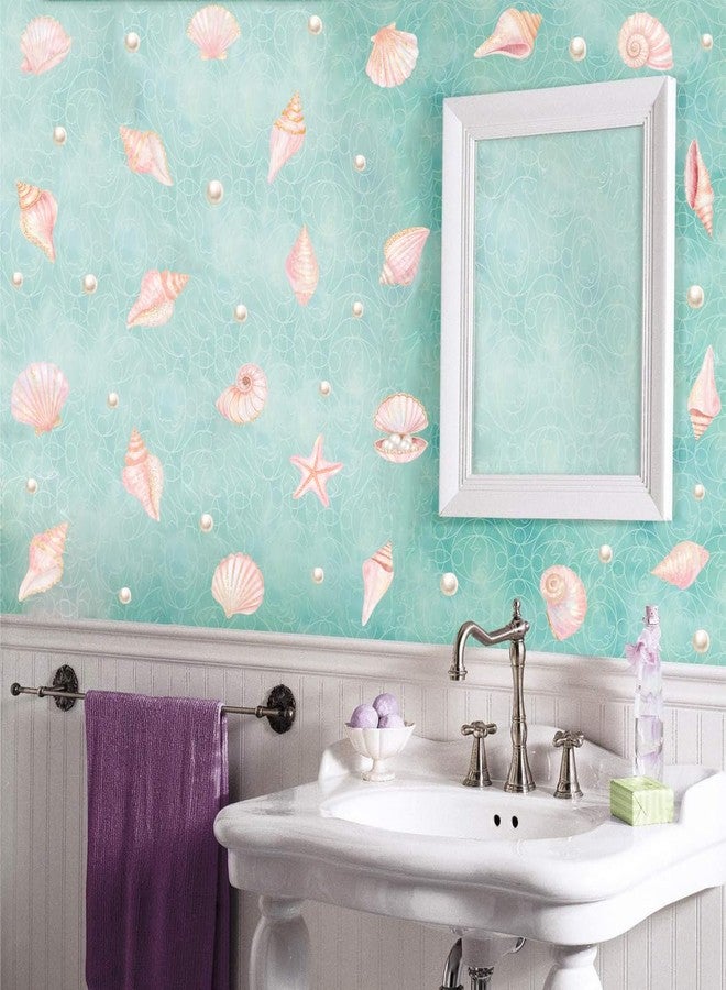YIMEHDAN Pink Shell Wall Decal, Watercolor Under The Sea Shell Vinyl Wall Stickers, Removable Ocean Themed Seashell Artwork for Girls Bedroom Kids Room Bathroom Decor - Image 5