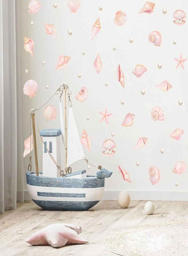 YIMEHDAN Pink Shell Wall Decal, Watercolor Under The Sea Shell Vinyl Wall Stickers, Removable Ocean Themed Seashell Artwork for Girls Bedroom Kids Room Bathroom Decor - Image 3