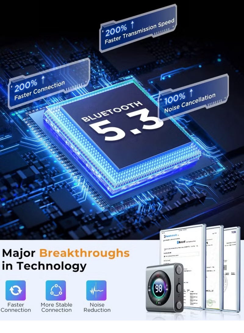 Bluetooth 5.3 Car Adapter, Transmitter Receiver 2 in 1, Enhanced Dual Mics & LED Digital Display 3.5mm AUX Adapter, Bluetooth Wireless Adapter for Car Audio/Home Stereo/TV/Airplane/PC/Speaker, Metal - Image 4